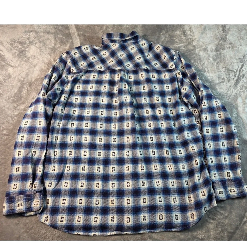 Ruff‎ Hewn Flannel Shirt Mens XL Blue Plaid Geometric Long Sleeve Button Up